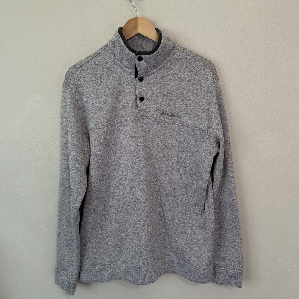 Eddie Bauer Radiator Fleece Snap Mock Pullover Mens XL Gray Knit Sweater